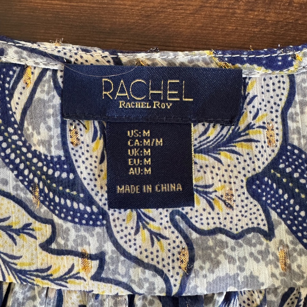 RACHEL Rachel Roy Floral Crop Top in Blue, Yellow andMetallic Gold. Size M. EUC - Picture 3 of 5